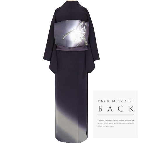 訪問着 リサイクル 身丈158cm 裄64.8cm 袷 ショール付き 銀花仙 斜めぼかし柄 パープル Mサイズ お洒落 しつけ糸 正絹 広衿 Sランク