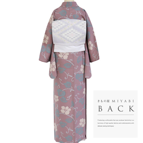 小紋 リサイクル 身丈160.5cm 裄64.4cm 袷 蔓や花柄 ピンク Lサイズ お洒落 カジュアル 正絹 広衿 Sランク