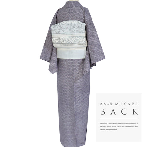 紬 リサイクル 身丈158.3cm 裄64.6cm 袷 染め パープル Mサイズ お洒落 正絹 広衿 Sランク