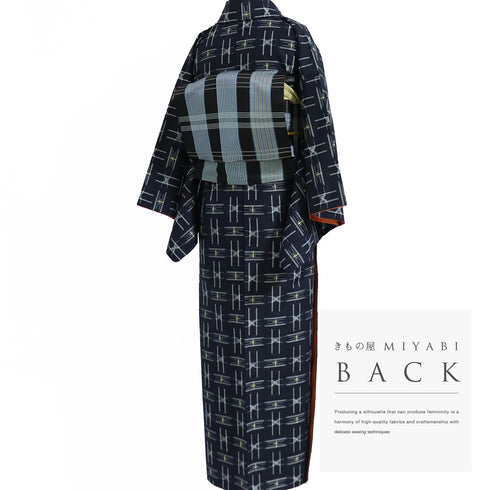 紬 リサイクル 身丈152.2cm 裄62.4cm 袷 琉球かすり 絣柄 ネイビー Sサイズ お洒落 カジュアル 証紙 正絹 広衿 Aランク