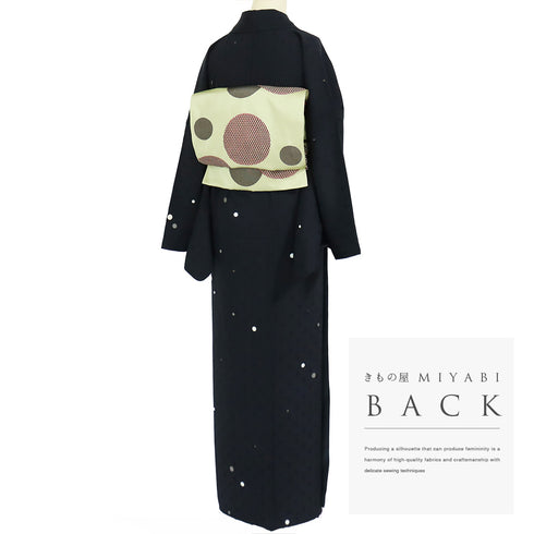 小紋 リサイクル 身丈166cm 裄71.2cm 袷 水玉柄 地紋 箔 ブラック LLサイズ お洒落 カジュアル 正絹 広衿 Sランク