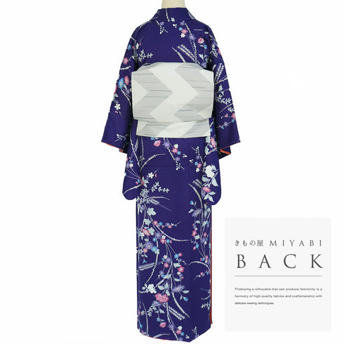 小紋 リサイクル 身丈154cm 裄62.8cm 袷 花柄 扇子柄 パープル Sサイズ お洒落 カジュアル 正絹 広衿 Sランク