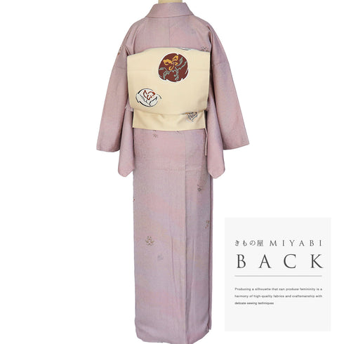 小紋 リサイクル 身丈151.8cm 裄66.4cm 袷 草花柄 型染め パープル Sサイズ お洒落 カジュアル 正絹 広衿 Sランク