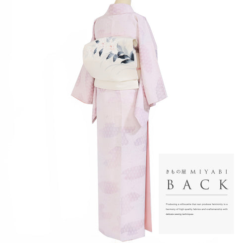 小紋 リサイクル 身丈155.3cm 裄62.8cm 袷 小花柄 滝口玲峰作 ピンク Sサイズ お洒落 カジュアル 正絹 広衿 Bランク