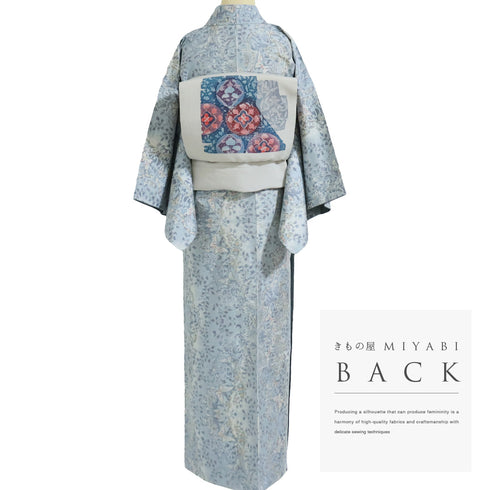 紬 リサイクル 身丈160cm 裄63cm 袷 蝶柄 ブルー Mサイズ お洒落 カジュアル しつけ糸 正絹 広衿 Sランク