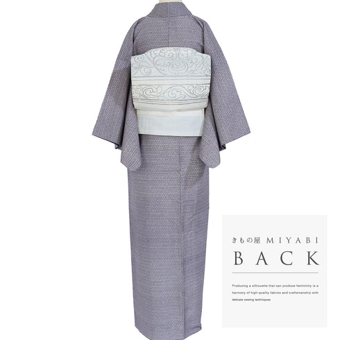 紬 リサイクル 身丈158.3cm 裄64.6cm 袷 染め パープル Mサイズ お洒落 正絹 広衿 Sランク