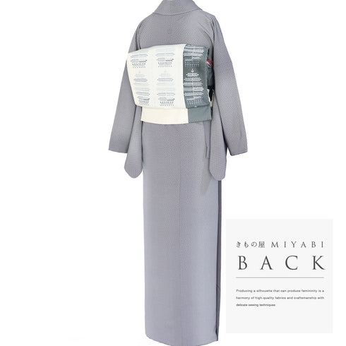 江戸小紋 リサイクル 身丈161.5cm 裄68cm 袷 菊菱 縦ぼかし 作家 保科土山 グレー Lサイズ お洒落 カジュアル 一つ紋 正絹 広衿 Aランク