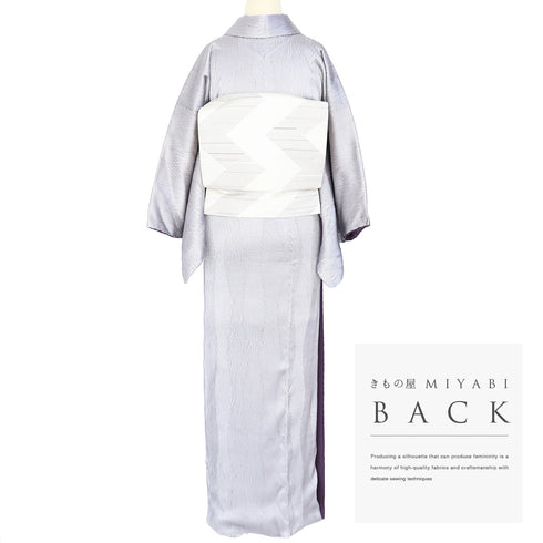 小紋 リサイクル 身丈158cm 裄63.8cm 袷 幾何学柄 縦枠柄 絞り パープル Mサイズ お洒落 しつけ糸 正絹 広衿 Aランク