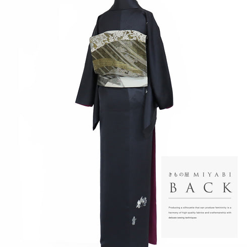 付下げ リサイクル 身丈165.5cm 裄65.8cm 袷 葵まつり柄 地紋 ネイビー LLサイズ お洒落 正絹 広衿 Sランク