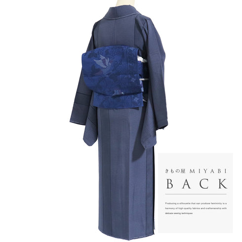 付下げ リサイクル 身丈161.7cm 裄68.6cm 袷 ・格子柄 縞柄 ゆったり ブルー Lサイズ お洒落 落款 しつけ糸 正絹 広衿 Sランク