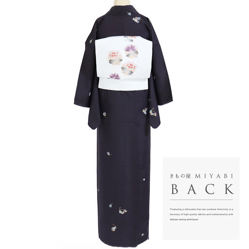 紬 リサイクル 身丈154.8cm 裄65cm 袷 鈴柄 パープル Sサイズ お洒落 カジュアル しつけ糸 正絹 広衿 Aランク