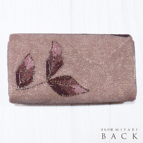 ビーズバック クラッチバッグ 葉柄 ピンクパープル お洒落 横幅22cm 高さ13cm マチ3.5cm Aランク 和装小物 ZO-88