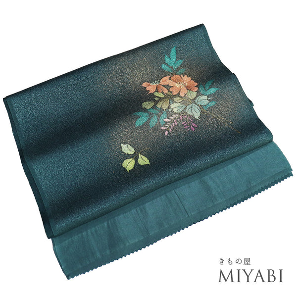 帯揚げ お洒落 ちりめん グリーン 正絹 新品・未使用品 丹後ちりめん 花柄
