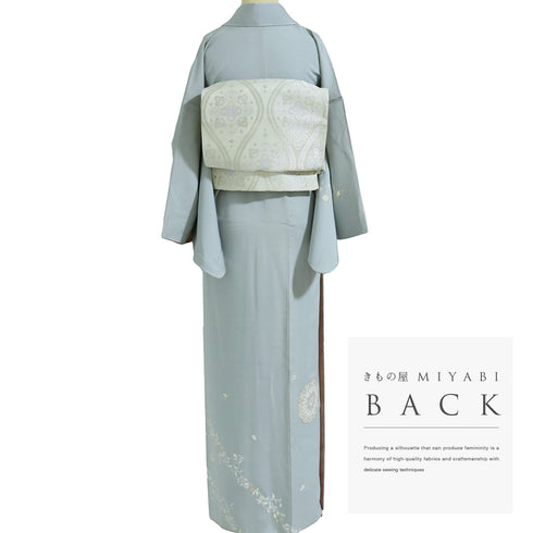 付下げ リサイクル 身丈170cm 裄66.8cm 袷 華紋柄 刺繍 箔 ブルー LLサイズ お洒落 正絹 広衿 Sランク