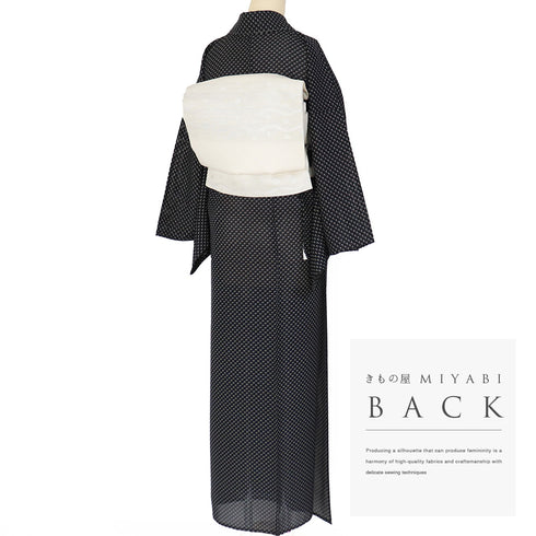 小紋 リサイクル 夏着物 身丈158cm 裄68.8cm 絽 ゆったりサイズ ブラック Mサイズ お洒落 正絹 広衿 Sランク