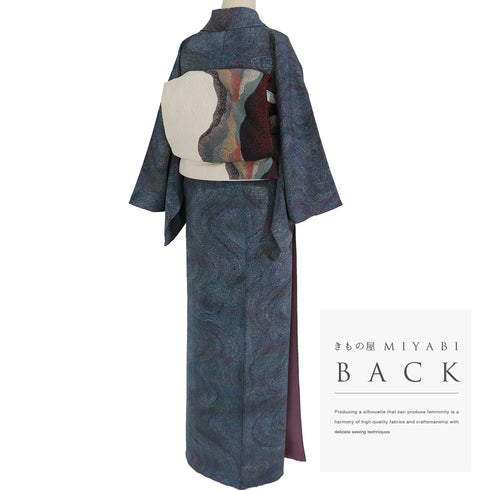 小紋 リサイクル 身丈156.7cm 裄63.2cm 袷 流水柄 多色 Mサイズ お洒落 カジュアル 正絹 広衿 Sランク