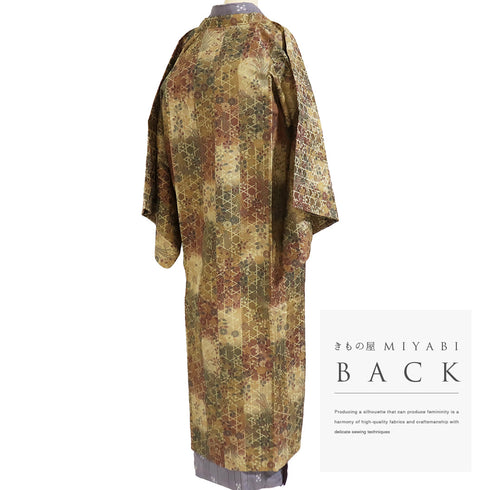 コート リサイクル 身丈133.2cm 裄66cm 袷 ロングコート 千代太衿 パールトーン加工 籠目に花草柄 ブラウン Mサイズ お洒落 正絹 Sランク