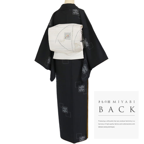 小紋 リサイクル 身丈164.3cm 裄66.5cm 袷 鯉のぼり柄 ブラック Lサイズ お洒落 カジュアル ポリエステル 洗える着物 広衿 Sランク