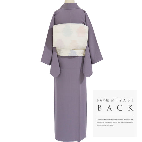 色無地 リサイクル 身丈156.5cm 裄62.6cm 袷 草木染 仕立て上がり パープル Mサイズ セミフォーマル しつけ糸 正絹 広衿 地紋なし Sランク