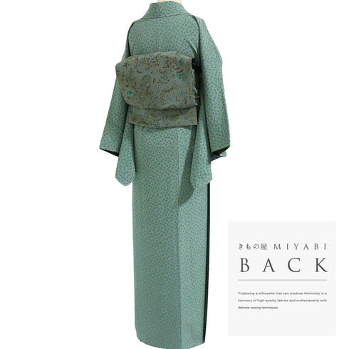 小紋 リサイクル 身丈171.2cm 裄66.4cm 袷 小花柄 グリーン LLサイズ お洒落 カジュアル 正絹 広衿 Sランク