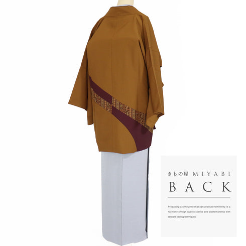 道中着 リサイクル 身丈80cm 裄67cm 袷 パッチワーク柄 既製品 ブラウン Lサイズ お洒落 ポリエステル 洗える着物 Sランク