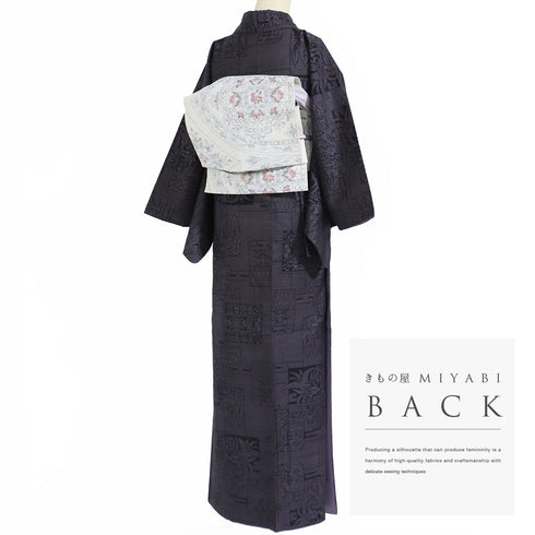 紬 リサイクル 身丈161.5cm 裄65cm 袷 草花柄 パープル Lサイズ お洒落 カジュアル 正絹 広衿 Aランク