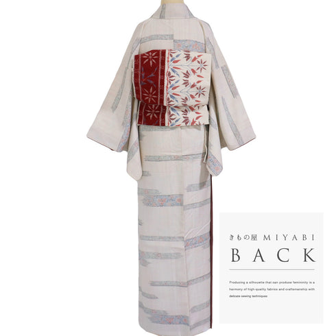 紬 リサイクル 身丈162.2cm 裄65cm 袷 花柄 アイボリー Lサイズ お洒落 カジュアル 正絹 広衿 Sランク