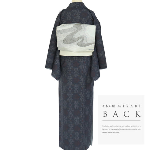 紬 リサイクル 身丈154.6cm 裄64.8cm 袷 ネイビー Sサイズ お洒落 カジュアル 正絹 広衿 Sランク