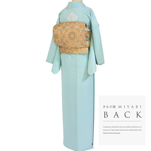 色無地 リサイクル 身丈160.3cm 裄65.2cm 袷 ブルー Mサイズ セミフォーマル お洒落 一つ紋 しつけ糸 正絹 広衿 Sランク