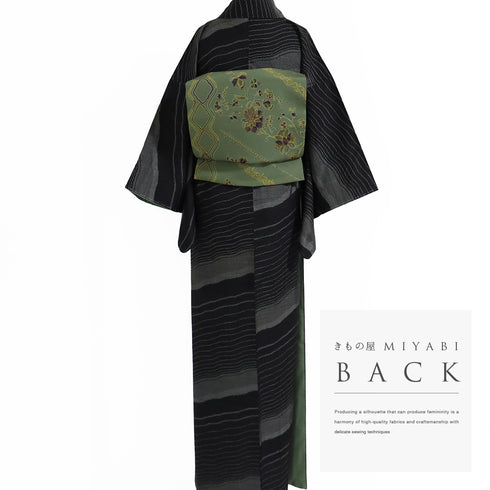 大島紬 リサイクル 身丈162.3cm 裄49.5cm 袷 デザイン縞模様 ブラウン Lサイズ お洒落 カジュアル 証紙 しつけ糸 正絹 広衿 Sランク