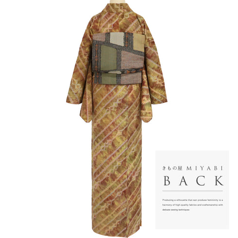 小紋 リサイクル 身丈168.5cm 裄69.4cm 袷 漢方染め 折り縫い絞り 多色 LLサイズ お洒落 カジュアル 正絹 広衿 Sランク