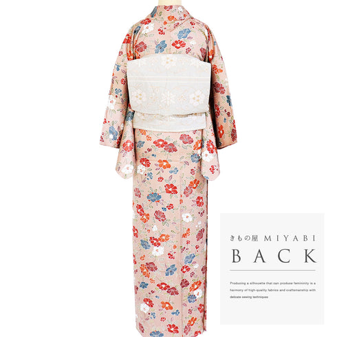 小紋 リサイクル 身丈158.5cm 裄63.7cm 単衣 椿柄 ピンク Mサイズ カジュアル 正絹 バチ衿 Sランク