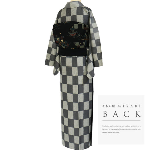 紬 リサイクル 身丈167.8cm 裄68.4cm 袷 石畳柄 木目絞柄 グレー LLサイズ お洒落 カジュアル 正絹 広衿 Sランク