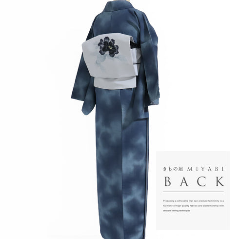 小紋 リサイクル 身丈164cm 裄64.7cm 袷 ぼかし柄 お召 ブルー Lサイズ お洒落 カジュアル 正絹 広衿 Sランク