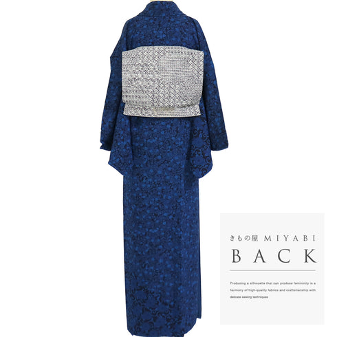 付下げ リサイクル 身丈168cm 裄67.6cm 袷 小紋 菊唐草文様 草花柄 ブルー LLサイズ お洒落 正絹 広衿 Sランク