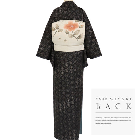 大島紬 リサイクル 身丈159.8cm 裄62.7cm 袷 麻の葉模様 ブラウン Mサイズ お洒落 カジュアル しつけ糸 正絹 広衿 Sランク