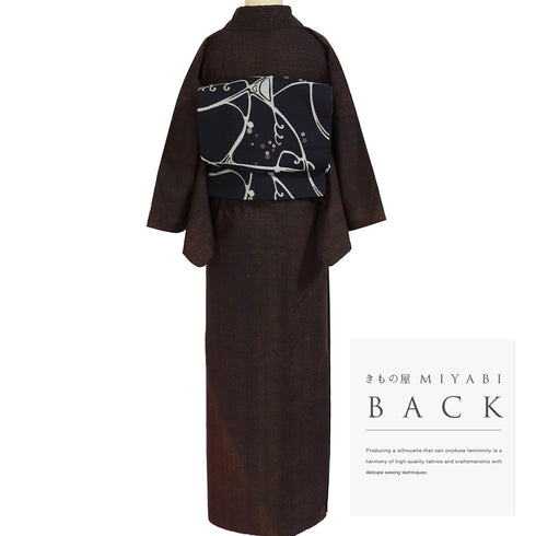 訪問着 リサイクル 身丈158.5cm 裄63.2cm 袷 紬 ブラウン Mサイズ お洒落 正絹 広衿 Sランク