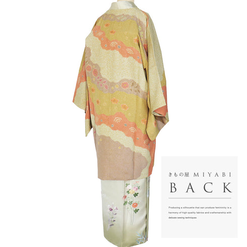 道行コート リサイクル 身丈98.5cm 裄67.6cm 袷 絵羽ロングコート 辻が花風柄 箔 松井青々 多色 Lサイズ お洒落 落款 正絹 Sランク