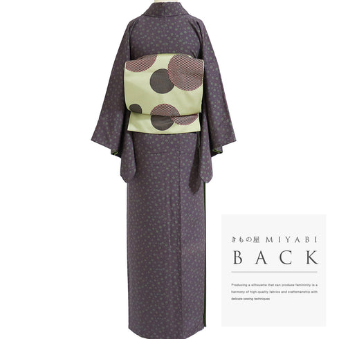 小紋 リサイクル 身丈158.2cm 裄64.4cm 袷 小花柄 パープル Mサイズ お洒落 カジュアル 正絹 広衿 Sランク