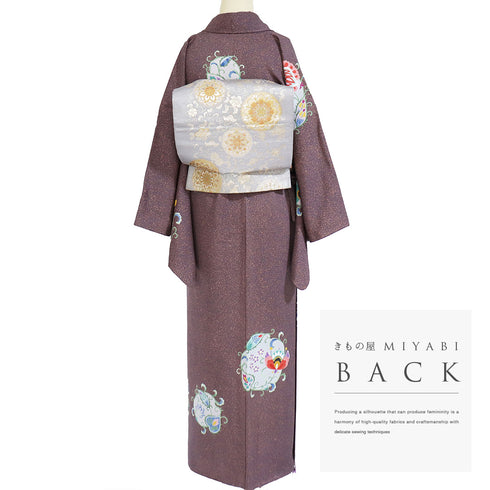 訪問着 リサイクル 身丈152.2cm 裄67.6cm 袷 たたき柄 パープル Sサイズ お洒落 正絹 広衿 Sランク