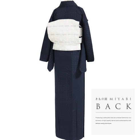 結城紬 リサイクル 身丈164.8cm 裄68cm 袷 横段柄 はたおり娘 ネイビー Lサイズ お洒落 カジュアル 証紙 正絹 広衿 Sランク