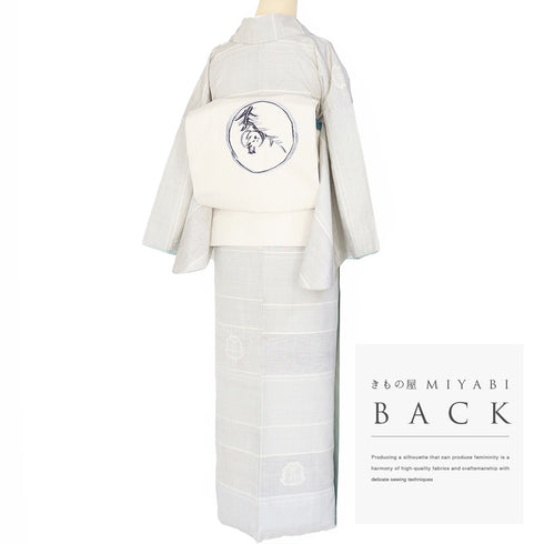 紬 リサイクル 身丈158cm 裄64.2cm 袷 横段縞に花柄 グレー Mサイズ お洒落 カジュアル 正絹 広衿 Sランク