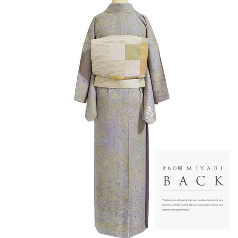 訪問着 リサイクル 身丈155.5cm 裄64.6cm 袷 金銀通し模様 地紋 イエロー Mサイズ お洒落 しつけ糸 正絹 広衿 Sランク