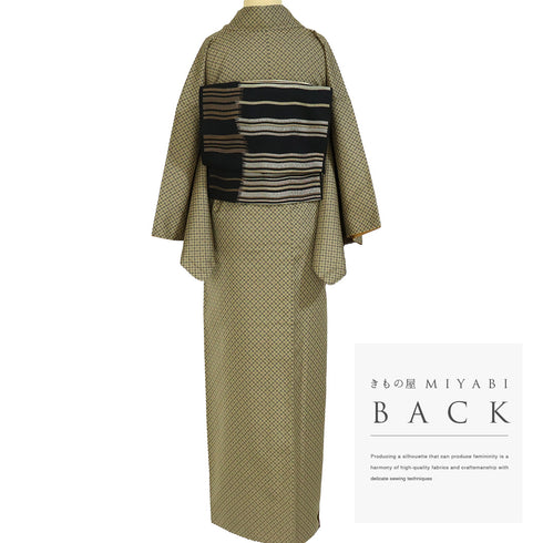 小紋 リサイクル 身丈162cm 裄63.8cm 袷 小花柄 地紋 ブラウン Lサイズ お洒落 正絹 広衿 Sランク