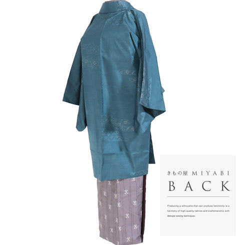 道中着 リサイクル 身丈99cm 裄66.2cm 袷 着物衿 エ霞に花柄 ブルー Mサイズ カジュアル 正絹 Sランク