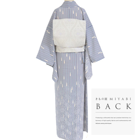 訪問着 リサイクル 身丈161.8cm 裄65.6cm 袷 ゆったりサイズ 花唐草模様 デザイン縞模様 ブルー Lサイズ お洒落 正絹 広衿 Sランク