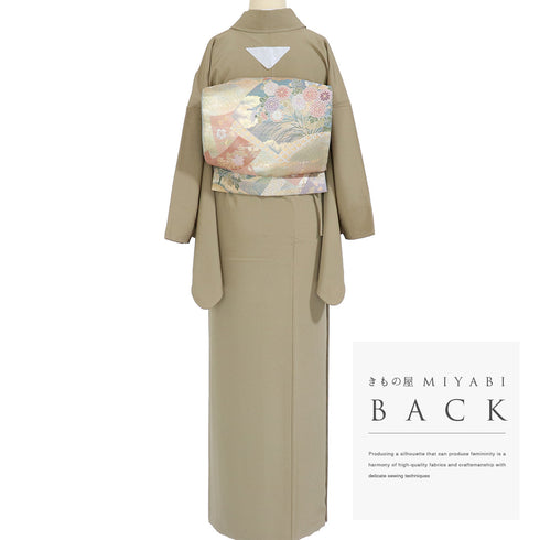 色無地 リサイクル 身丈167cm 裄66.4cm 袷 ブラウン LLサイズ セミフォーマル 一つ紋 しつけ糸 正絹 広衿 地紋なし 新品・未使用品