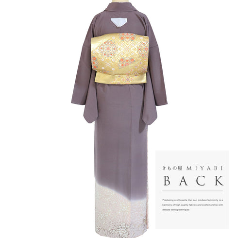 色留袖 リサイクル 身丈166.2cm 裄66.4cm 袷 おぼろ染め 相良刺繍 絞り 滝奏 パープル LLサイズ セミフォーマル 落款 一つ紋 正絹 広衿 Sランク