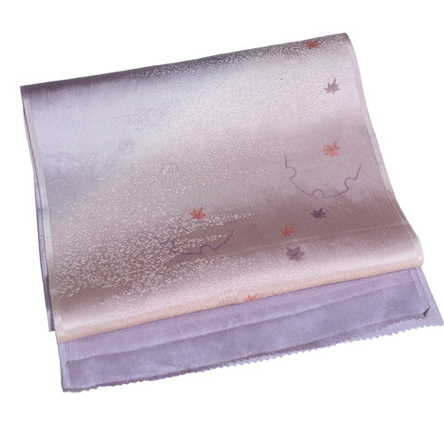帯締め・帯揚げセット リサイクル 丸組紐 ちりめん 多色 正絹 新品・未使用品 雪輪に楓柄 地紋 ぼかし