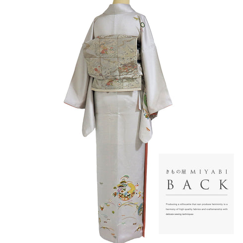 訪問着 リサイクル 身丈162cm 裄66cm 袷 花柄 ホワイト Lサイズ フォーマル セミフォーマル 正絹 広衿 Sランク